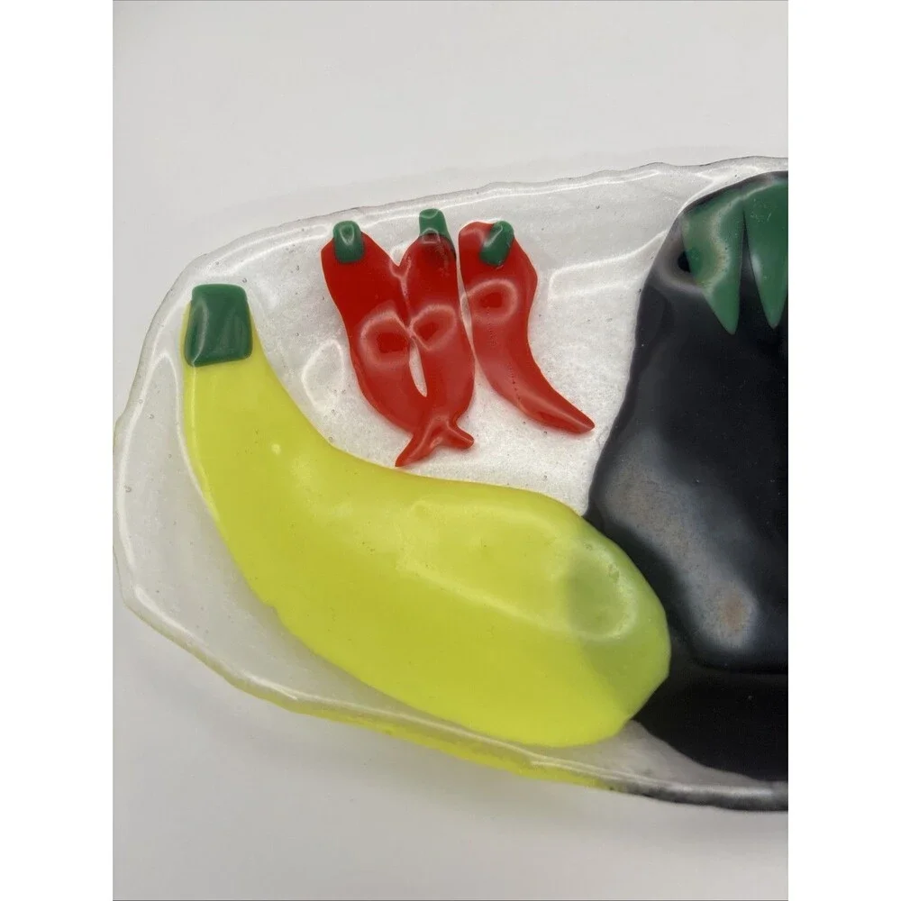 Vintage Handmade Fused Glass Platter Veggies Mid-Century  By Wanda Tropea  ‘95